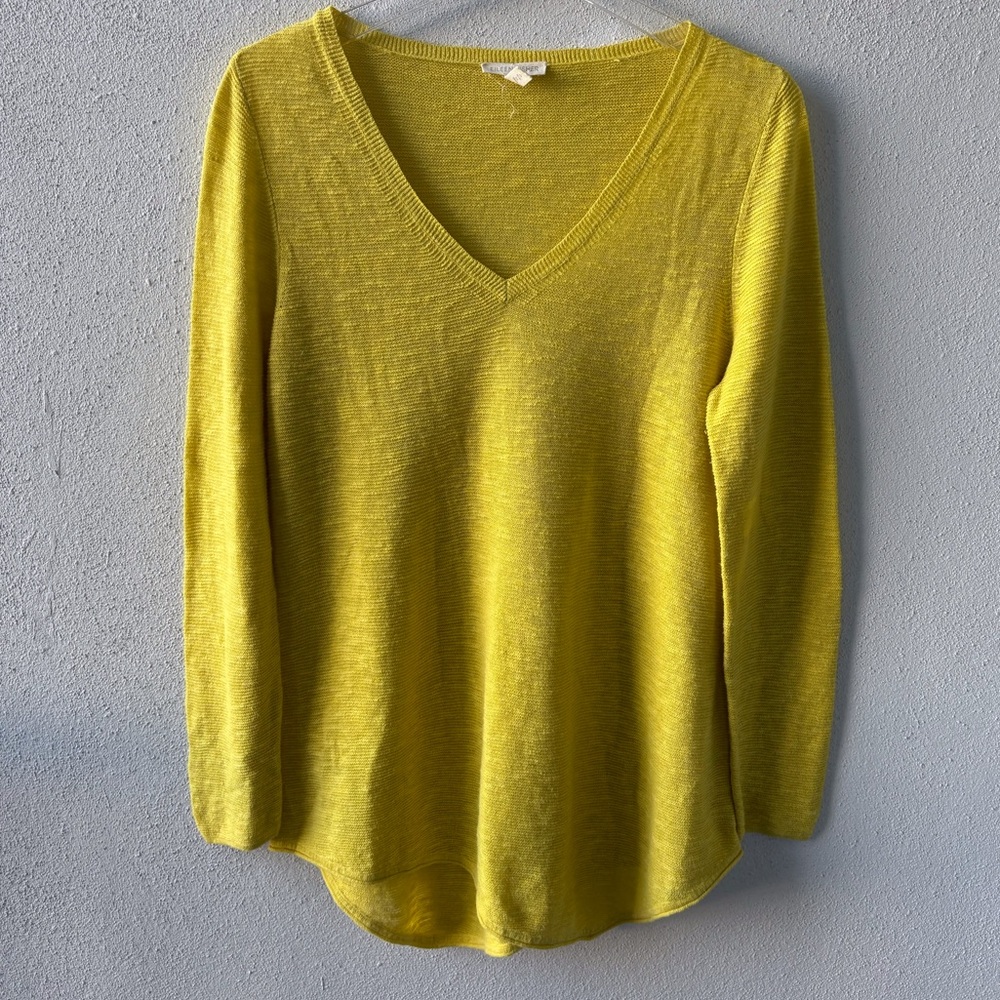 Eileen Fisher Medium Yellow V-Neckâ Lightweight Sweater Organic Fabric Beach